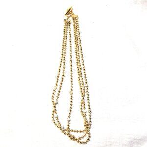 Ideal NECKLACE ~ 3 Rows Gold Tone / 9 Silver Beads to Add Sparkle
